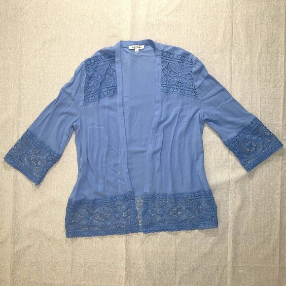 Studio Works | Periwinkle Lace Trim Open Front Cardigan | Large - Picture 1 of 6